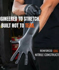Heavy Duty 10 Mil Black Nitrile Work Gloves With Raised Diamond Grip, 1000 Count Bulk Kit, Powder Free Latex Free Food Safe Mechanic Gear shown being worn.