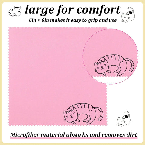 Sinmoe microfiber cleaning cloth, pink with cat illustration, 6 x 6 inches; 20-pack for eyeglasses and screens.