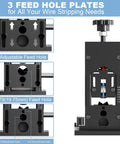 Detail view of Automatic Electric Wire Stripper Machine For 0.06 To 1.18 Inch Wires, showing feed hole plates and adjustments.