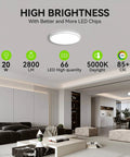 Room with Ultra Thin 9 Inch LED Ceiling Light Flush Mount 2800 Lumens 5000K Daylight Undimmable Lit Bright Fixture installed