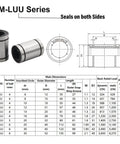 LM6UU 6mm Linear Bearing Set 12 Pack Double Sealed Rubber Bushing dimensions and specifications chart