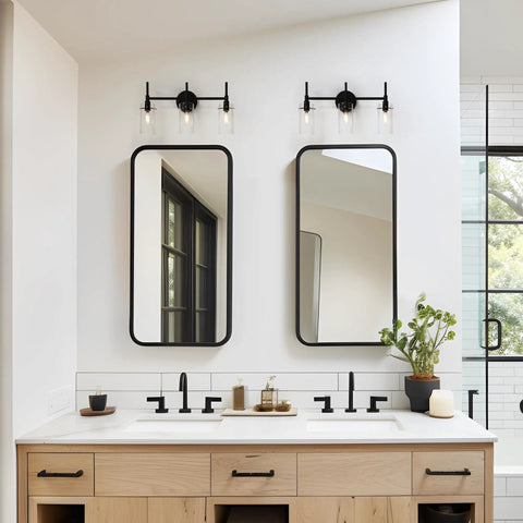 3-Light Gold Vanity Light With Seeded Glass Shades For Bathroom Over Mirror, Sleek Fixture With Cozy Glow And Luxe Seeded Glass Finish