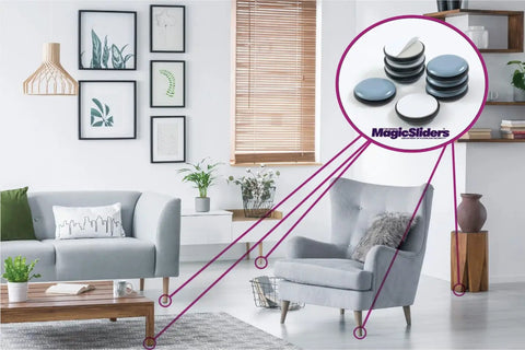 Slide Heavy Items Without Breaking A Sweat Using These Reusable Furniture Sliders Heavy Duty Self Adhesive Floor Protectors Non Slip Movement Pads For Couches Tables And Wood Floors, showing grey and blue pads.