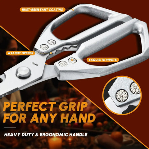 Beefy Heavy Duty Kitchen Shears Two Pack With 7 Inch Extended Blade For Poultry Thick Cardboard And More Durable Japanese Steel Scissors For Serious Kitchen Pros close-up of rust-resistant steel handle and rivets