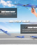 Beginner Friendly Remote Control Airplane For Kids And Adults, blue RC plane with hand throw and taxiing takeoff options.