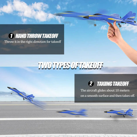 Hand launching Foam RC Airplane For Teens And Adults With Gyro Stabilized Flight Easy To Control Remote Control Fighter Jet SU27 Blue