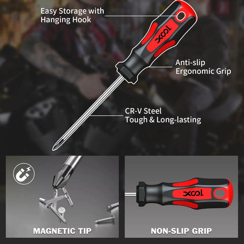 Close-up of 42 Piece Magnetic Screwdriver Set with Case for Home Appliances and Gadgets showing ergonomic handle and magnetic tip.