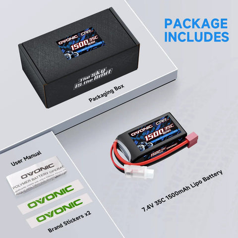 2S 1500mAh 7.4V 35C LiPo Shorty Battery Pack With Dean Style T Plug For RC Cars Trucks Boats Drones Airplanes Quadcopters