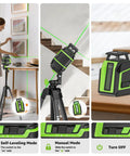 360 Degree Green Beam Laser Level With Tripod 60 Inch Self Leveling Tool 82 Feet To 165 Feet Range Pulse Mode Three Brightness Levels Rechargeable Li Ion Battery Ideal For DIY Indoor Projects, green line on tripod