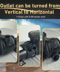 Three images of Above Ground Pool Pump 1.5HP 115V With On Off Switch, rotatable outlet feature highlighted near poolside.