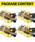 Four yellow Beefy Heavy Duty Flat Hook Ratchet Straps Tie Down Straps 2 Inch By 27 Feet Weather Resistant 3333 Pound Working Load Limit