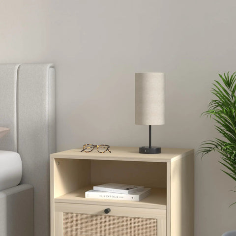 Set Of 2 Touch Control 3 Way Dimmable Table Lamps With USB Ports And AC Outlet on bedside table in bedroom.