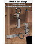 Aluminum Magnetic Phone Tripod For iPhone 12 Through 16 Pro Max Series, shown on a shelf with folding stand and 360-degree rotation.