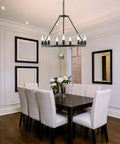 Wagon Wheel Chandelier 9 Light Black Metal Pendant for Dining Room and Kitchen Island Modern Farmhouse Lighting in dining room