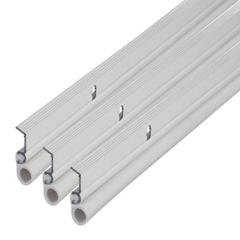 White Aluminum And Vinyl Door Seal Kit With Screw On Top And Sides Blocks Drafts Moisture Dust And Insects Includes One 36 Inch L Strip And Two 84 Inch L Strips For Exterior And Interior Doors.