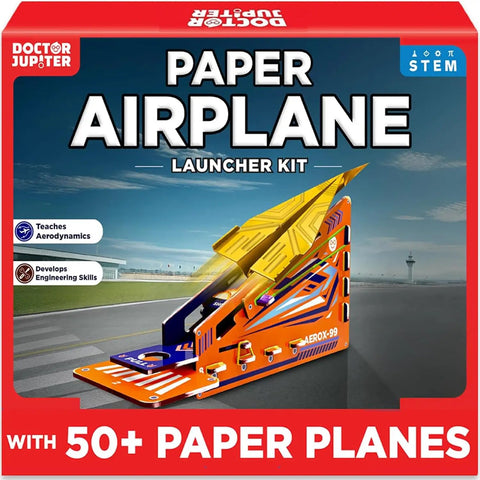 DIY Paper Airplane Craft Kit With Launcher, 50 Planes In 5 Designs, STEM Fun For Kids Ages 6 Plus on product box