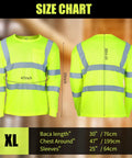 Six Pack XL High Visibility Reflective Long Sleeve Safety Shirts In Yellow Breathable Unisex Work Gear Size Chart