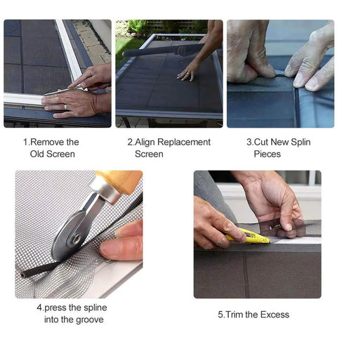 Step-by-step installation of fiberglass window screen roll with high visibility and durable mesh for DIY rescreen