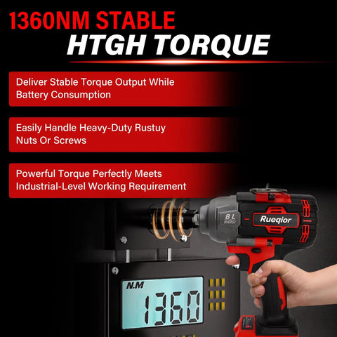 Tough As Nails 1/2 Drive Brushless Cordless Impact Wrench Compatible With Milwaukee 18V Battery Bare Tool No Battery Included displaying 1360Nm torque rating.