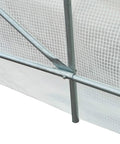 Close-up of steel frame and white cover, Walk In Tunnel Greenhouse Kit 15 Ft By 7 Ft By 7 Ft With 6 Roll Up Windows And Roll Up Door