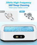 Upgrade Large Capacity Ultrasonic Cleaner 50kHz With 5 Modes Timer And 40W Power showcasing diamond ring cleaning results.
