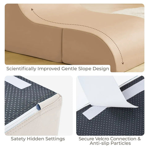 Tot Certified Soft Foam Climbing Blocks And Crawl Tunnel Playset For Kiddos Featuring Safe Pu Leather Cover with gentle slope design.