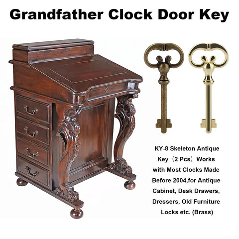 Top Shelf Roll Top Desk Lock Key Pair Hella Sturdy Brass Plated Antique Skeleton Master Key Zinc Alloy Build Great Fit For Vintage Cabinets Rolling Desks And Storage Units with dark wood desk and brass keys.