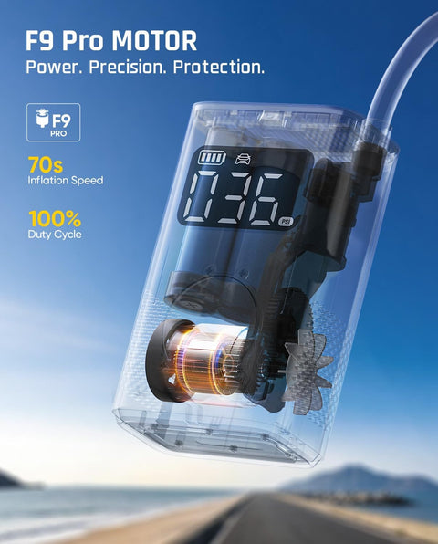 Transparent view of 1 Minute Beast Mode Quick Inflate Portable Tire Inflator With Digital Pressure Gauge For Cars Motorcycles SUVs Bikes And Balls showcasing internal motor