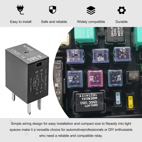 Top Shelf 2 Pack 4 Pin Car Ac Standard Cooling Relay 12V 40A Heavy Duty High Power Switch shown in automotive fuse box.