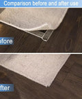 Comparison showing carpet corner with and without Non Slip Rug Tape And Corner Anchors Pack For Carpets And Rugs, 10 pieces.