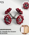 4 Pack Vintage Iron Valve Cabinet Knobs And Pulls With Drill Bit, Unique Disc Shaped Metal Handles For Cabinets, Industrial Style Red Finish