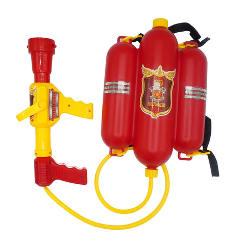 Firefighter Backpack Water Blaster For Kids with 1.3L Tank, red and yellow design, hose shooter for outdoor play