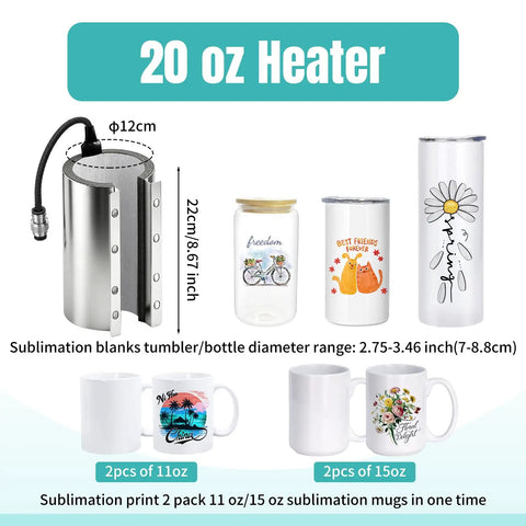3 in 1 40 Oz Tumbler Heat Press Machine with 110V Dual Control Boxes for sublimation on 20 oz mugs and various bottles
