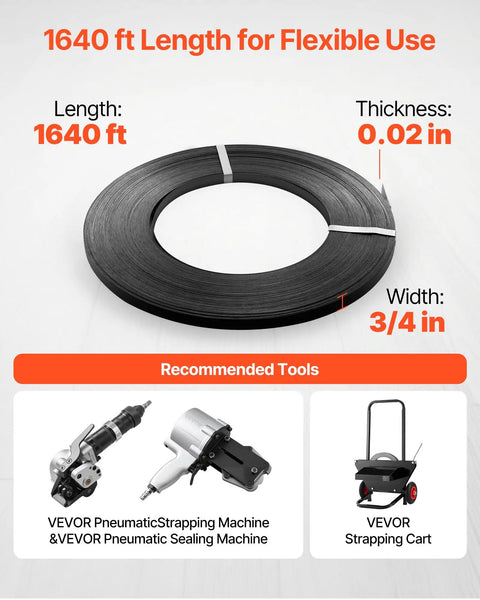 Heavy Duty Steel Strapping Coil 3 4 Inch By 02 Inch By 1640 Ft Metal Banding Roll shown rolled with tools for secure pallet wrapping.