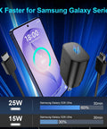 Small But Mighty 25W USB C Wall Charger Fast Charge Kit with 10ft Type C Cable Two Pack for Galaxy S26 Ultra charging display