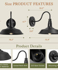 Gooseneck Barn Lights Outdoor Wall Sconce 10 Inch Black Exterior Fixture For Porch House Farmhouse Garage UL Certified 2 Pack