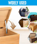 Heavy Duty Toy Box Hinges With Soft Close And 200N Gas Struts installed on wooden storage boxes, showing versatility and finger safety.