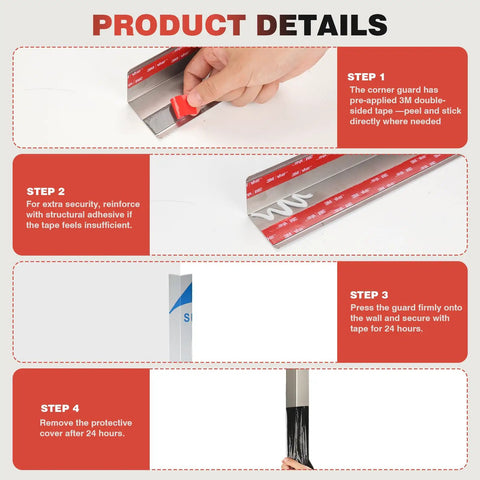 Instructions for Beater Proof 304 Stainless Steel Wall Corner Guard 2X2X48 Inch Pack Of 10 Heavy Duty Metal Corner Protector.