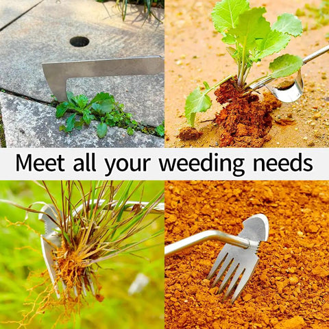 3 Pack Weed Puller Tool Set With Stainless Steel Weeders And Rubber Handles For Easy Garden Cleanup, Multi Purpose Weeding Tools