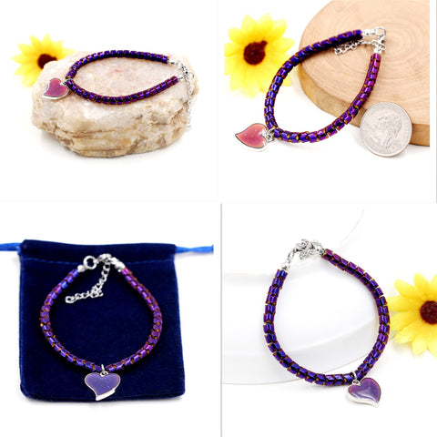 His And Hers Dope Mood Heart Hematite Bracelets Set Adjustable Stainless Steel Couple Bangles With Color Changing Temperature Charm