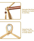 Outdoor Hammock Chair Swing spreader bar and hanging loop detail for Reading And Lounging On The Patio Or Indoors 300 lb Capacity
