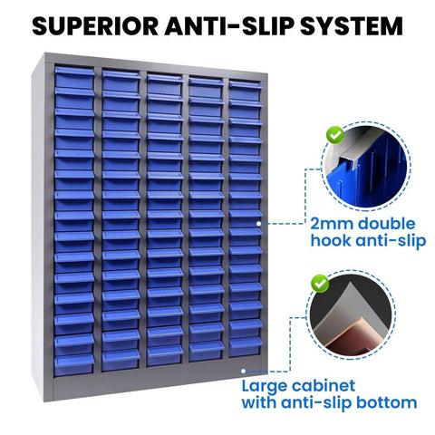 Heavy Duty 75 Drawer Parts Cabinet With 2mm Steel Frame And ABS Drawers With Labels And Dividers, Nut Bolt Screw Organizer For Workshop, Garage, Hardware Storage, Built For DIYers And Pros