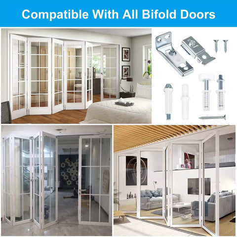 Must Have Bifold Door Repair Kit For Seven Eighths To One Inch Sliding Tracks Two Pack With Top And Bottom Brackets Guide Wheel Pivots And Screws For Easy Folding Closet Doors shown with compatible doors