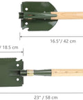 Folding Survival Shovel With Wooden Handle Heavy Duty Carbon Steel Entrenching Tool dimensions 16.5" folded, 23" extended