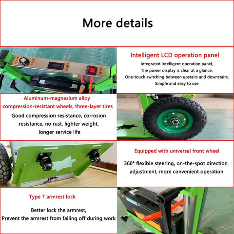 Heavy Duty Electric Stair Climbing Hand Truck Moves Super heavy Loads Up Stairs Like A Boss With Powerful Brushless Motor And 300Kg Capacity To Make Moving Easy, showcasing intelligent LCD panel and aluminum-magnesium alloy wheels.