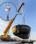 Crane lifting boat using Beefy Yarding Block With Shackle And Pin Snatch Block Pulley For Wire Rope Cable Systems 1.5 To 6 Ton