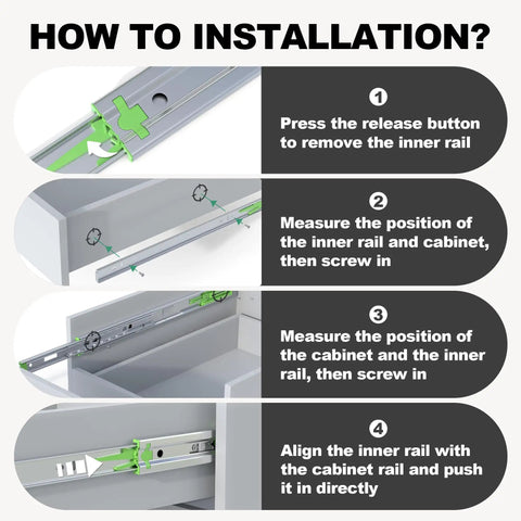 Installation steps for 22 Inch Soft Close Drawer Slides Side Mount Full Extension 3 Fold Ball Bearing Runners