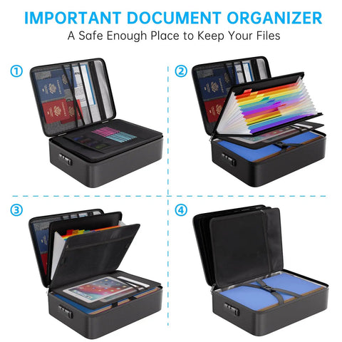 Fireproof File Organizer Bag With 13 Colorful Pockets And Accordion Folder 5200F Document Safe Box With Lock And Labels