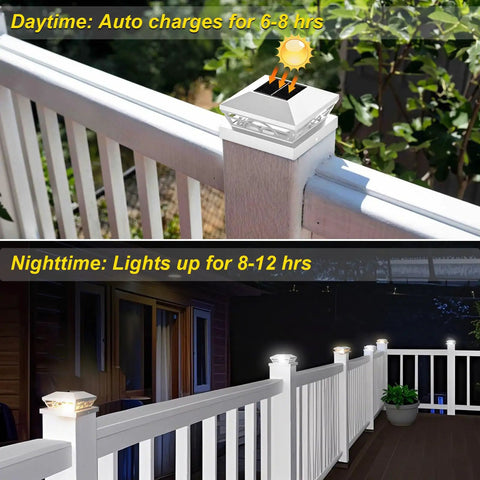 Solar Post Cap Lights 6 Pack For Wood And Vinyl Posts 3.5x3.5 To 5.5x5.5 Outdoor Waterproof Fence Deck Lighting With Two Brightness Modes White No Wiring For Patio Garden Porch And Pathways