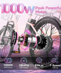 1000W motor details of 24 Inch Electric Bike For Adults With Peak 1000W Motor Up To 28 MPH 48V 13Ah Removable Battery